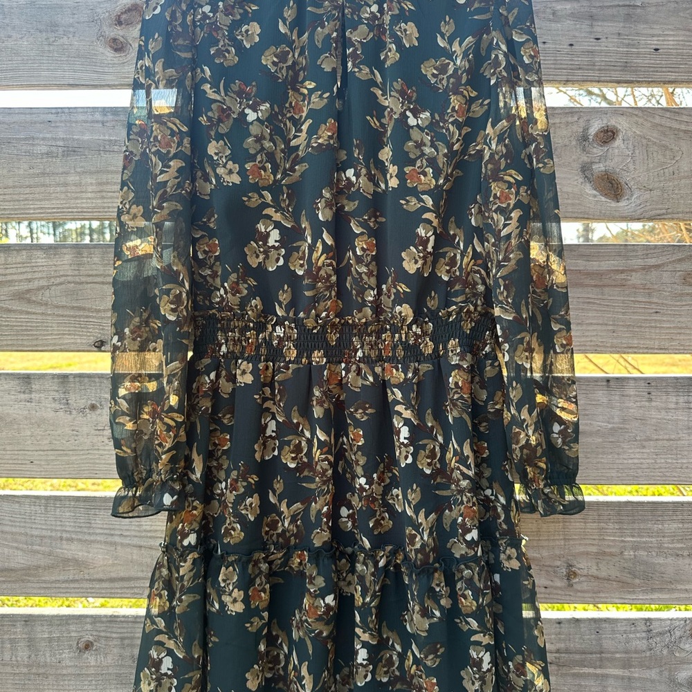 New Drew Anthropologie Fern Floral Chiffon Tiered Smocked Dress Originally $308